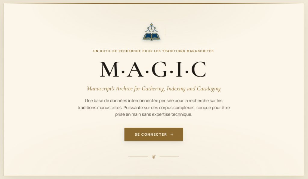 Tableau de bord M.A.G.I.C pour la gestion de corpus manuscrits